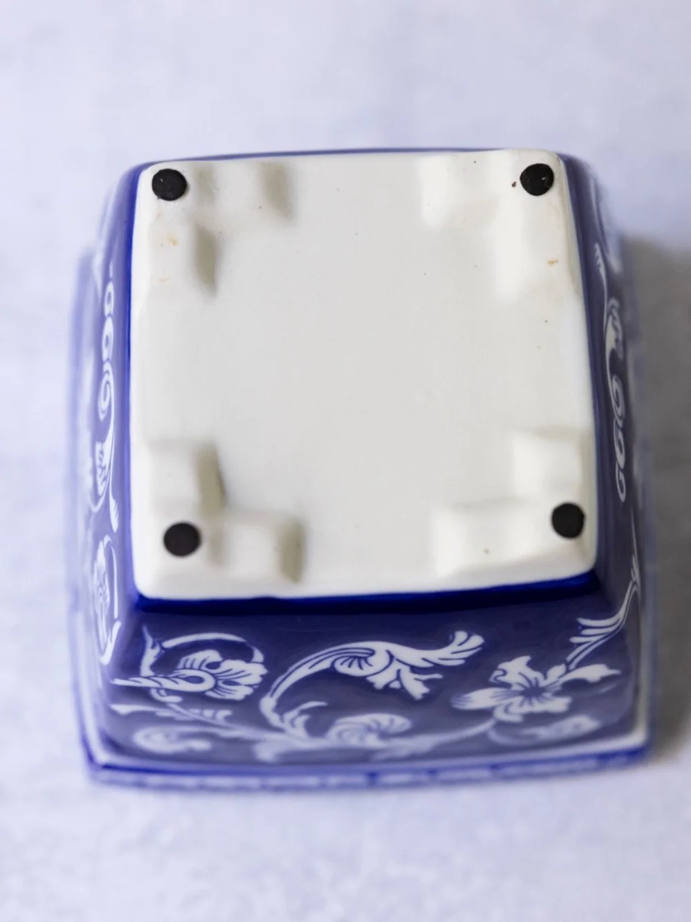 Blue white vintage square Asian chinoiserie ceramic planter 4.75